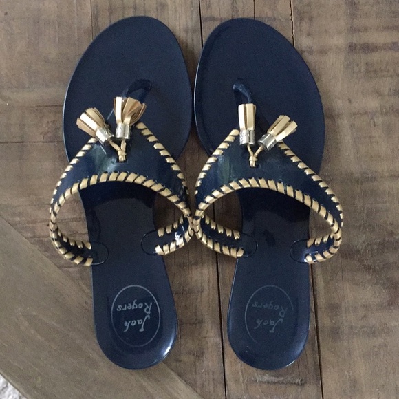 Jack Rogers navy gold thong sandals - Picture 1 of 4